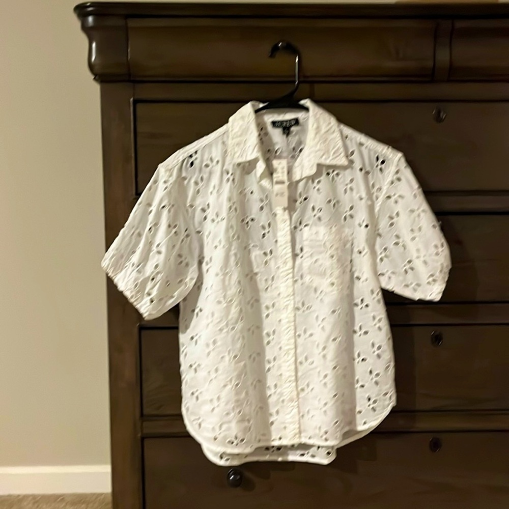 White button down eyelet top. White camisole included.